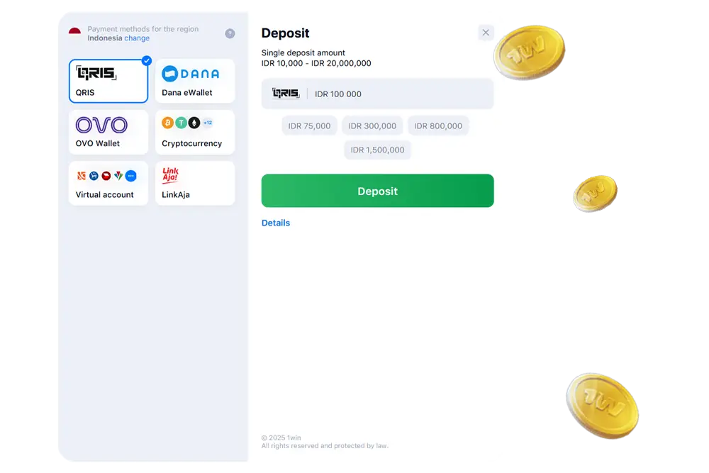 How to make the first deposit 1win