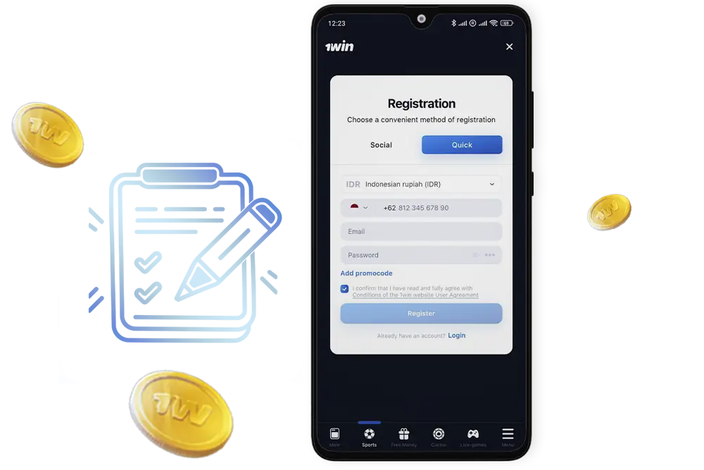 1win app registration process