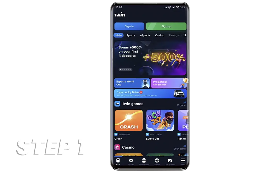 Step 1 download 1win app for Android
