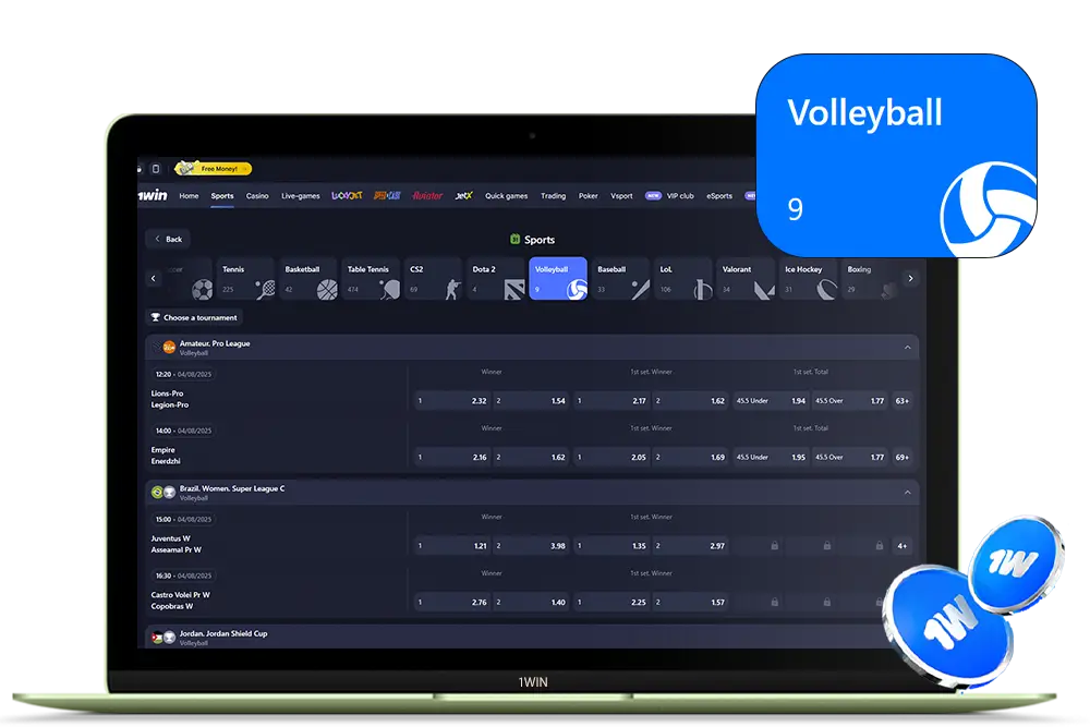 Volleyball betting at 1win